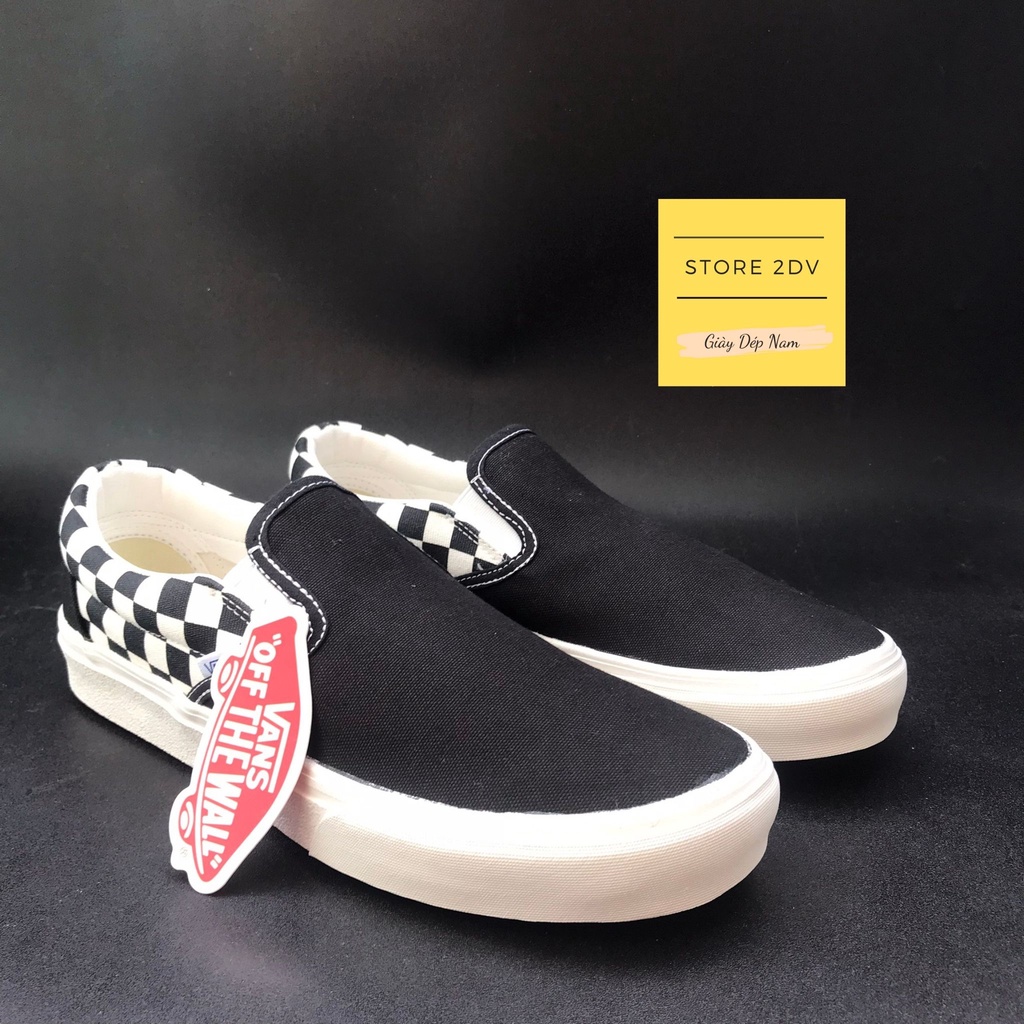 Giày Lười Nam Xỏ Caro Đen Vans Slip On Caro Black White