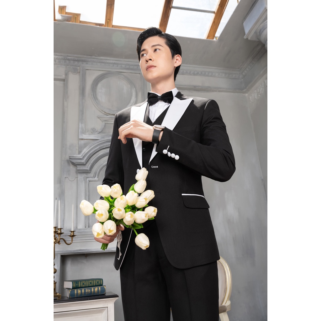 Bộ vest nam, vest cưới cổ phối from áo Hàn Quốc, dáng 2 cúc-Shop Suit 88