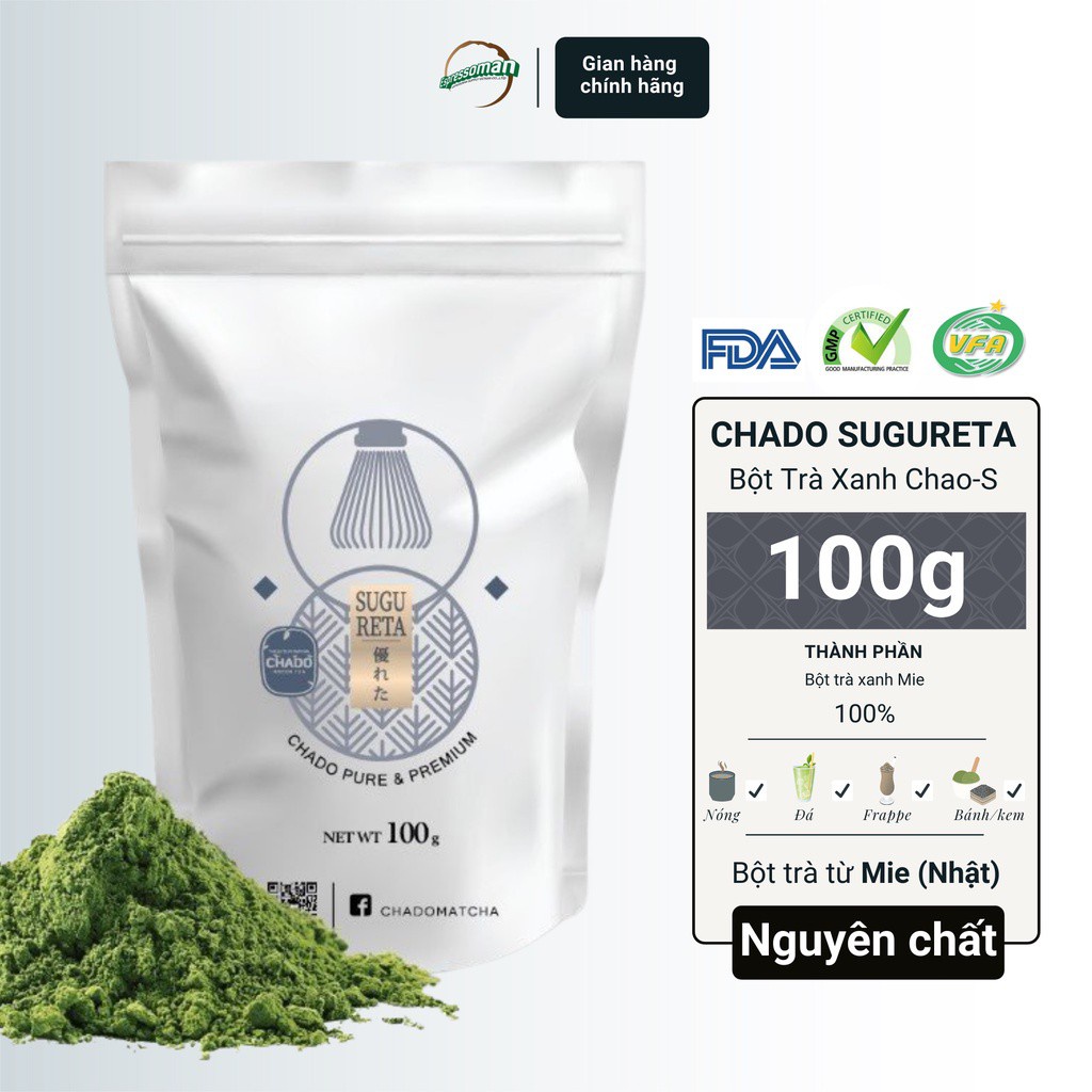 Bột Matcha Trà Xanh Nguyên Chất SUGURETA Chado Nhật Bản 30g | 100g