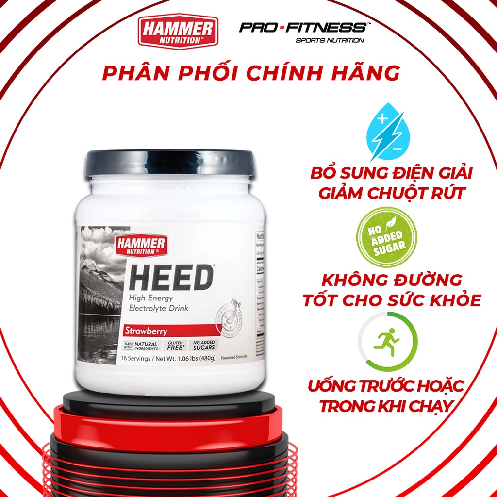 Nước uống điện giải Heed Hammer Nutrition 16/32 Serving - Cung cấp nguồn năng lượng bền bỉ kéo dài suốt buổi tập