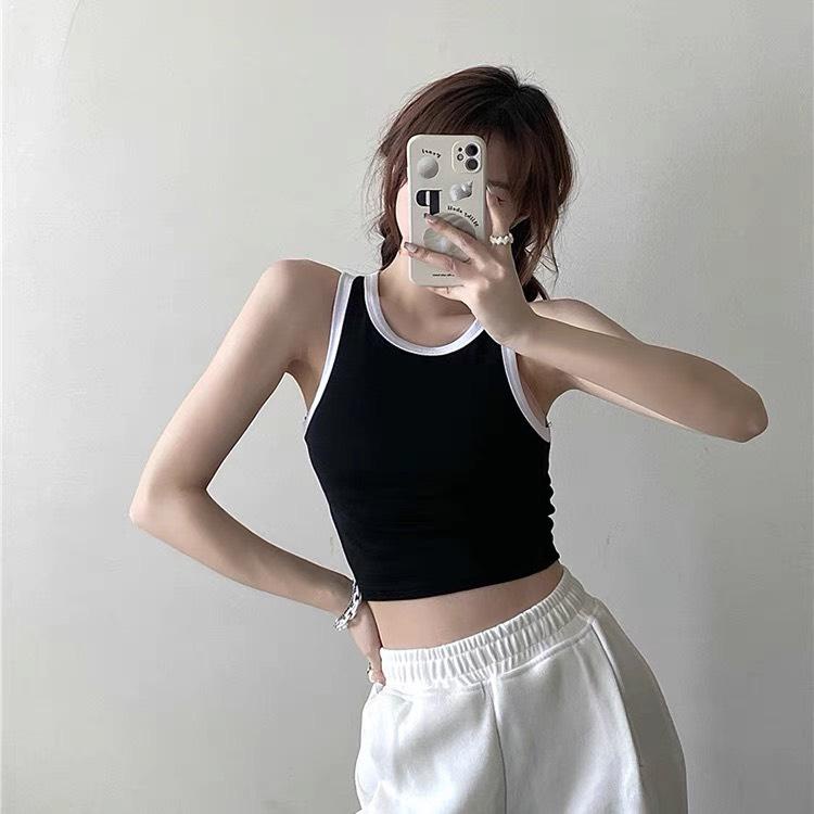Áo croptop 3 lỗ viền màu PINKSTORE29 kiểu trơn dáng ôm body A5417