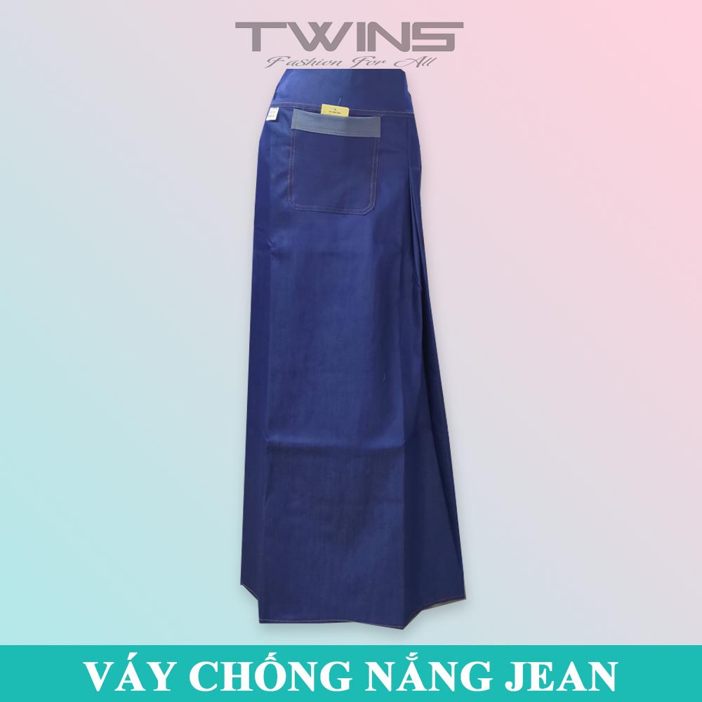 Váy chống nắng vải jean cao cấp dạng nút bấm và dán chất dày dặn giúp che nắng cho nữ