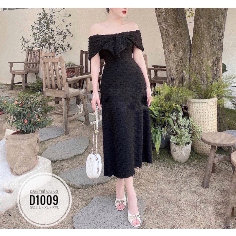 BIGSIZE NHUNG LÊ Đầm trễ vai nơ D1009