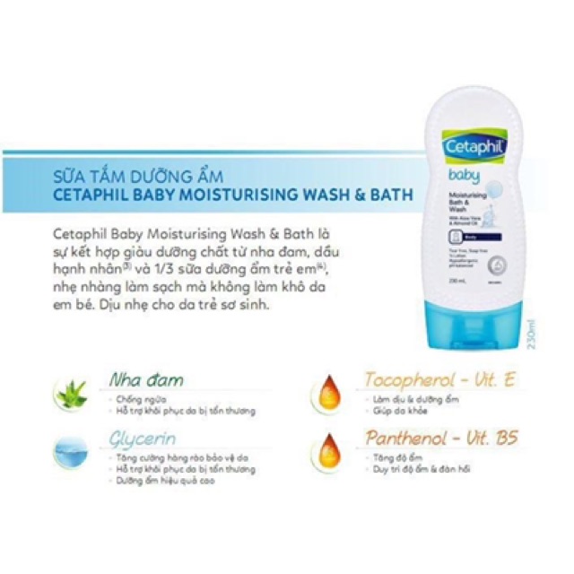 Sữa tắm dưỡng ẩm cho bé CETAPHIL BABY  CETAPHIL BABY MOISTURIZING WASH&amp; BATH 230ml - Nhập khẩu chính hãng