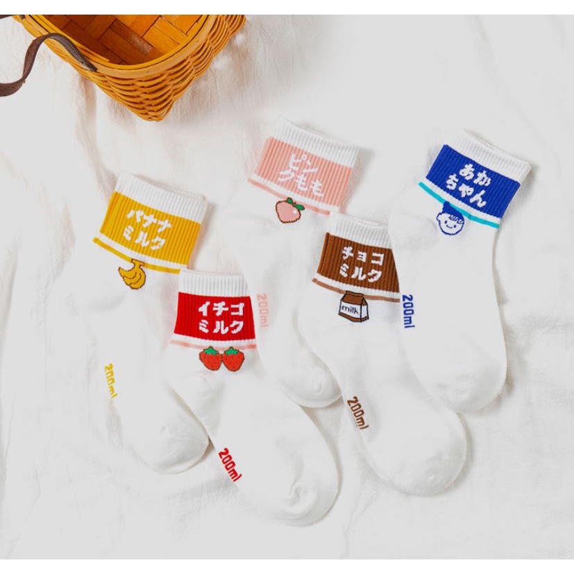 Set 5 Đôi Tất Vớ Nữ Cao Cổ Hoa Quả Milk Như Ảnh