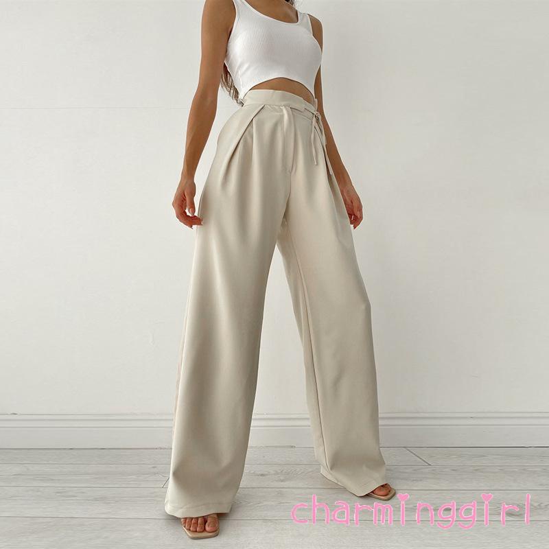 Quần ống rộng lưng cao phong cách vintage cho nữ