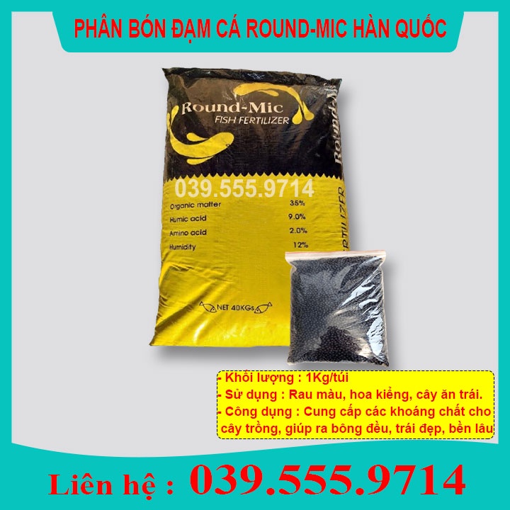 Đạm Cá Hàn Quốc Round Mic ( GÓI 1kg )  - Phân Bón Hữu Cơ Dạng Viên Cung Cấp Dinh Dưỡng Cho Cây