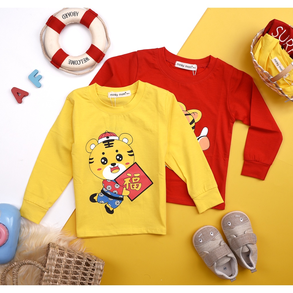 Áo phông Tết 2023 dài tay cho bé AF KID in hình mèo quý mão siêu cute size 6-19kg chất cotton 4 chiều cao cấp