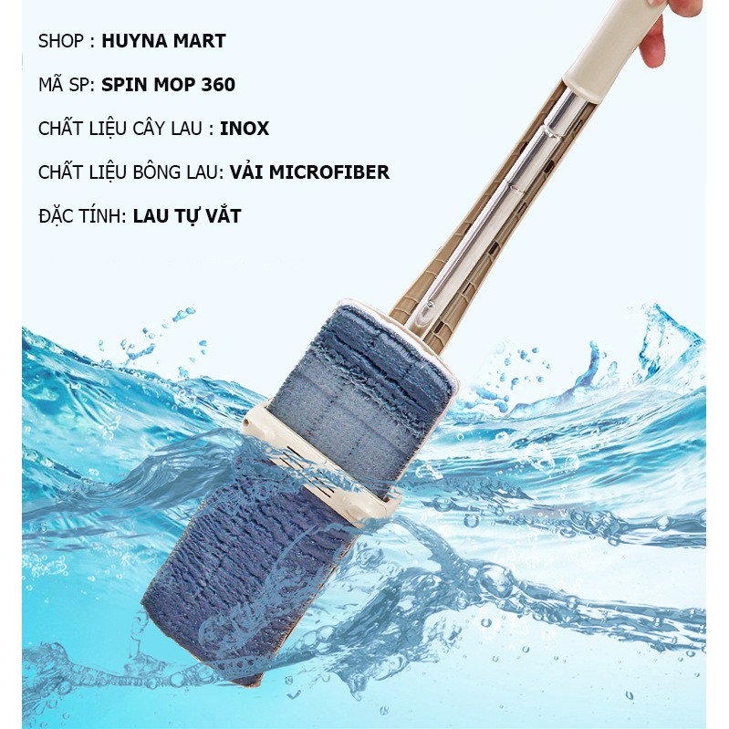 Cây Lau Nhà Thông Minh Tự Vắt Phẳng Spin Mop Xoay 360 độ LN01 (Tặng kèm 1 bông lau) NC35