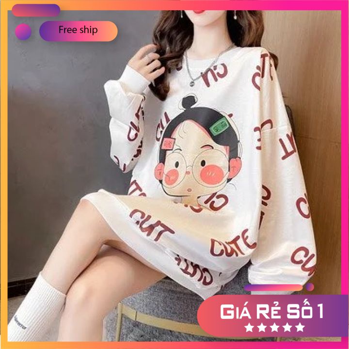 Áo Sweater Nỉ Trắng 🦋 FREE SHIP 🦋 Hình Cô Bé CUTE  Áo Thun Nỉ Da Cá Dài Tay In Hình 3D Kiểu Dáng Rộng Mặc Cực Yêu | BigBuy360 - bigbuy360.vn