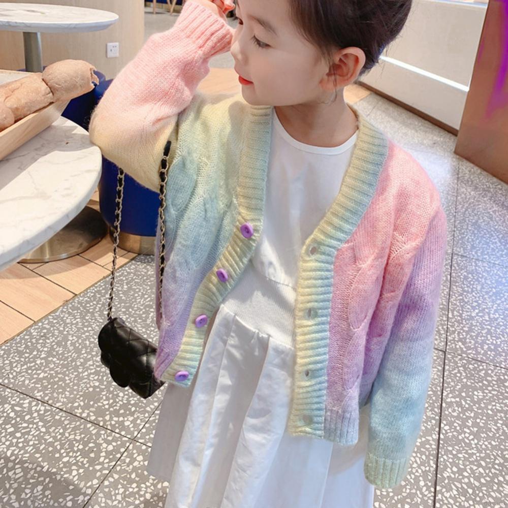 Áo khoác len tay dài cổ chữ V thời trang màu xuân cho bé gái 2 - 9 tuổi