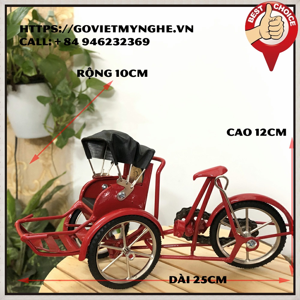 Mô hình xe xích lô sắt trang trí quà tặng đối tác bản sắc Việt Nam - Dài 25cm - Màu đỏ