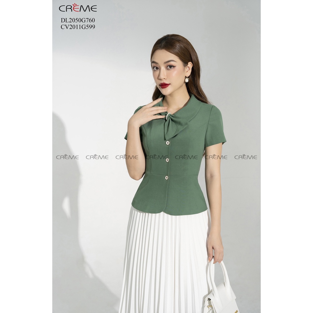 Áo nữ ký giả cổ nơ KG2034 CREME