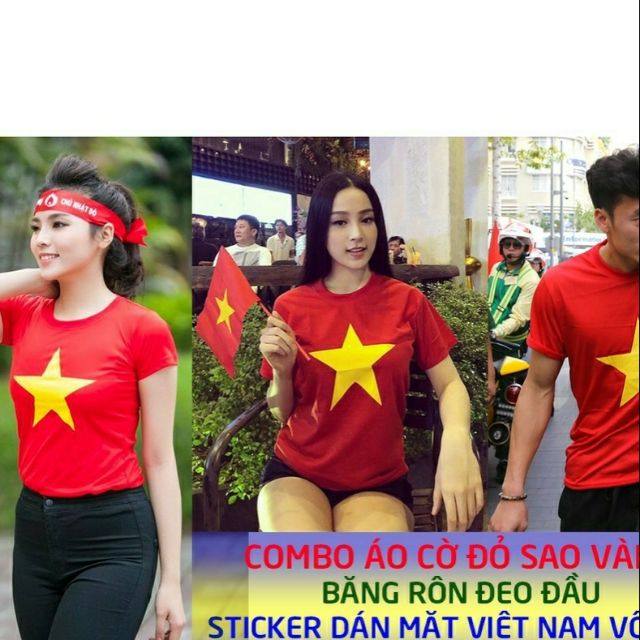 Combo áo cờ đỏ sao vàng sticker băng rôn  cổ vũ bóng đá