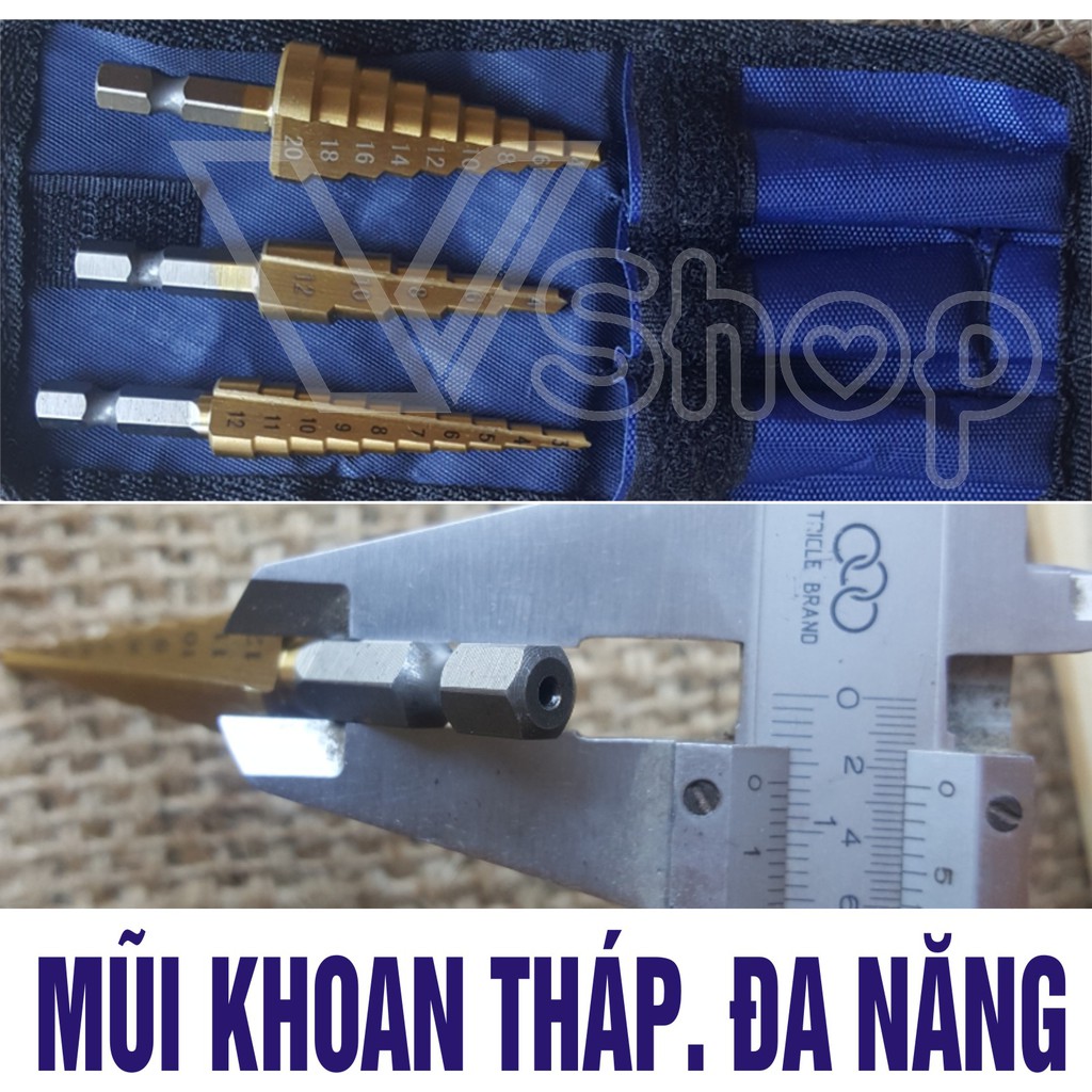 Mũi khoan khoan tháp đa năng, mũi khoan tầng, mũi khoan bước. Bộ 3 cái