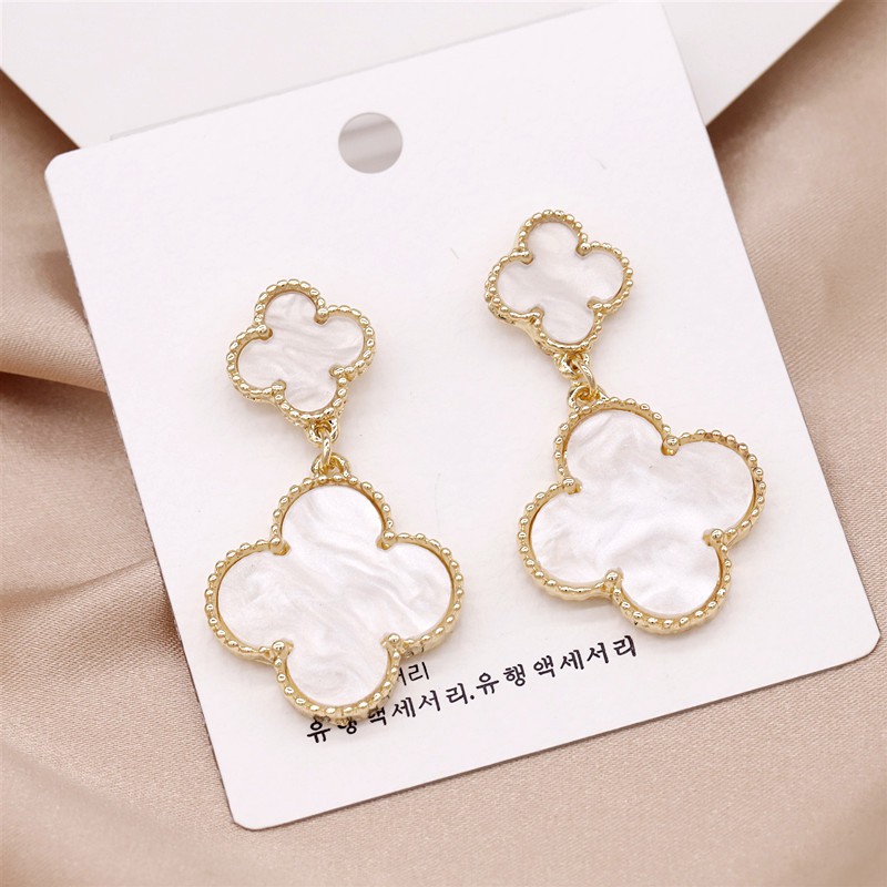 Bông tai hình cỏ bốn lá cánh tròn S925