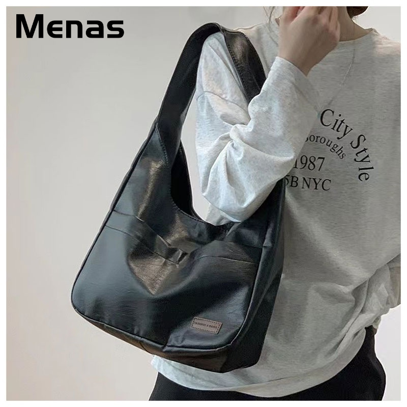 Menas Túi Xách Da PU Đeo Vai Màu Trơn Thời Trang Cao Cấp Dễ Phối Đồ Đi Làm