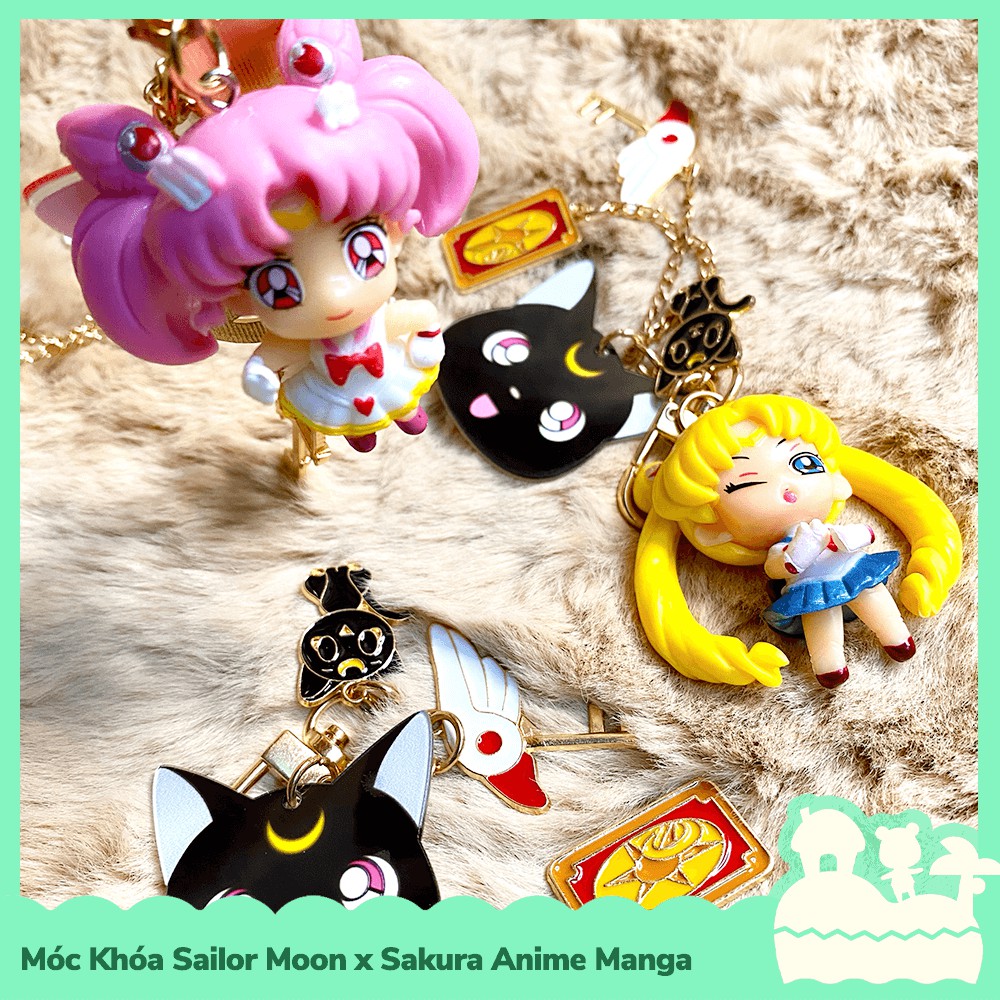 [Sẵn VN - NowShip] Móc Khóa Keychain Thủy Thủ Mặt Trăng Sailor Moon x Sakura & Black White Cat Hoạt Hình Manga Anime