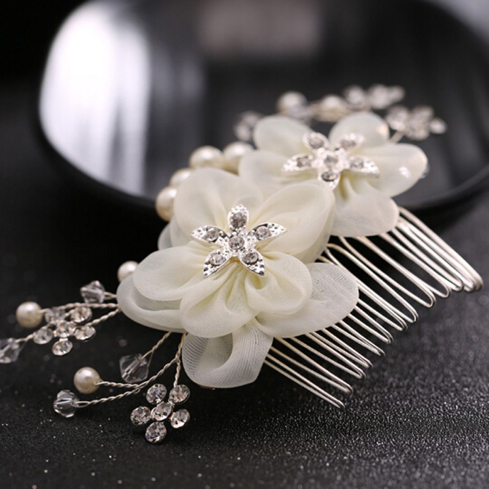 Lược cài tóc hình hoa đính ngọc trai nhân tạo cho cô dâu