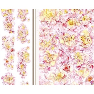 (Chu kỳ) Băng dính trang trí washi tape hoạ tiết hoa mẫu đơn rực rỡ