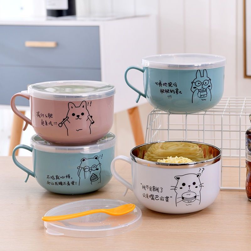 Bát ăn cháo mì ruột inox kèm thìa ( loại 2 lớp cách nhiệt)