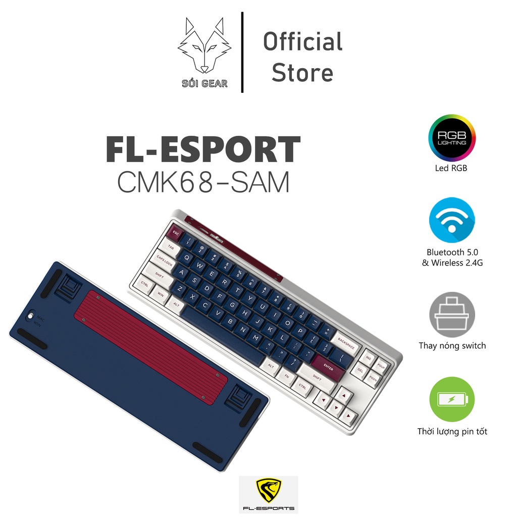 Bàn phím cơ không dây FL-Esporrt CMK68 Hotwsap, RGB, Bảo hành chính hãng 12 tháng