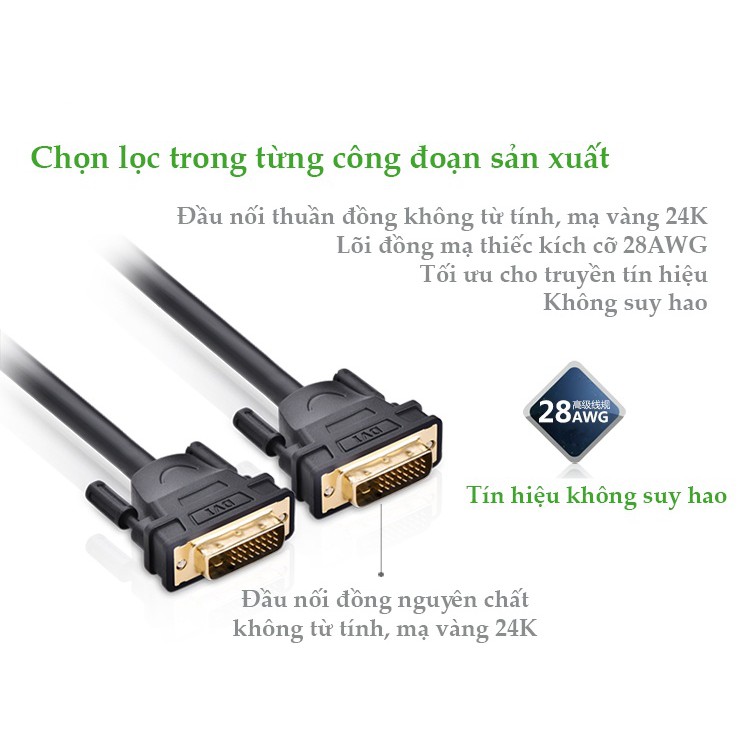 Cáp tín hiệu DVI-D (24+1) 2 đầu đực, độ dài từ 1.5-15m UGREEN DV101 - Hàng phân phối chính hãng - Bảo hành 18 tháng