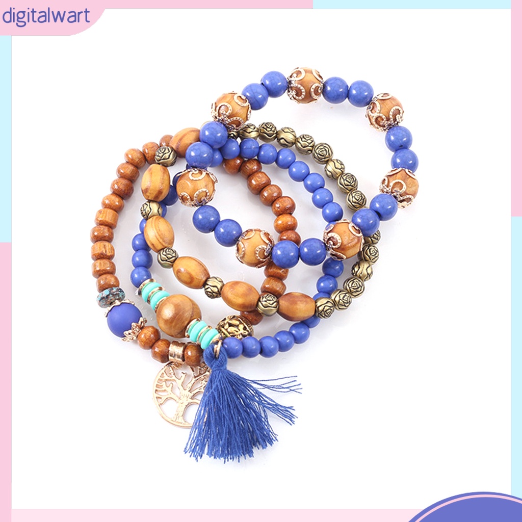 Bộ 4 vòng tay chuỗi hạt gỗ phối tua thời trang dành cho nam và nữ