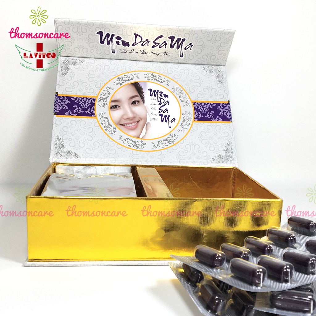 Trắng da, giảm nám, tàn nhang Mindasama Hộp 60 viên từ Collagen, mầm đậu nành, vitamin E, dầu gấc