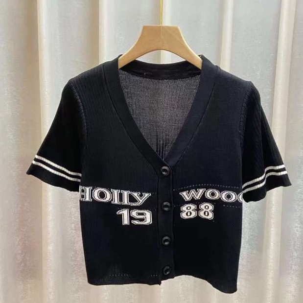 Áo cardigan NZN ngắn tay cổ chữ V in chữ phong cách Hàn Quốc thời trang cho nữ