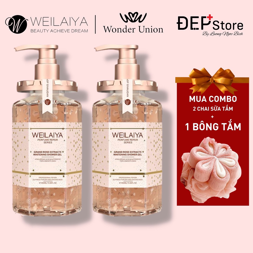 Sữa tắm Weilaiya trắng da cánh hoa hồng Damask 450ml