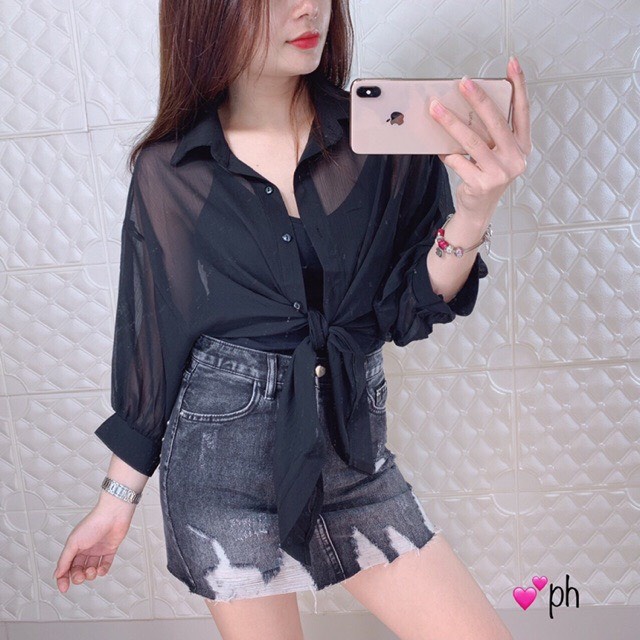 Áo Khoác Mùa Hè Voan Mỏng Nhẹ LARO Dáng Sơ Mi Lửng Cột Eo Siêu Xinh Phối Áo Váy Hai Dây Đi Tiệc - RANSH RA037