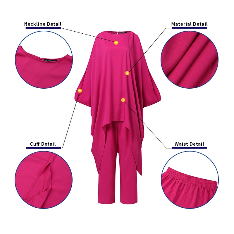 Bộ trang phục ZANZEA gồm áo cổ rộng tay cánh dơi và quần dài màu trơn cho nữ