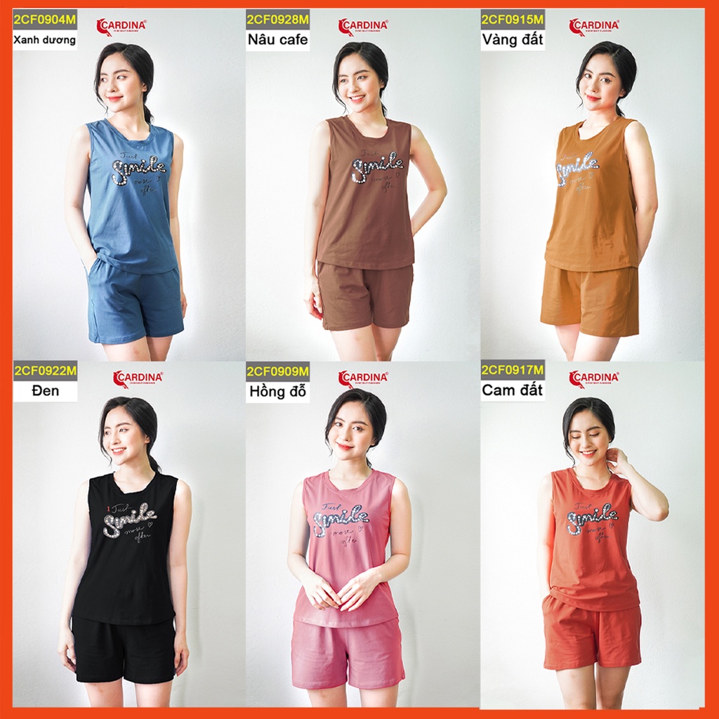 Đồ bộ nữ CARDINA chất cotton Nhật cao cấp quần đùi áo sát nách co giãn 4 chiều thoáng mát 2CF09