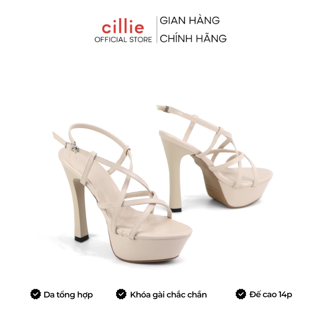Giày Sandal Nữ Cao Gót Đi Tiệc Cillie Đế Đúp Gót Nhọn 14p Chắc Chắn 1164