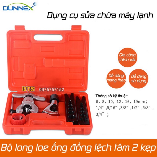 Bộ long loe ống đồng lệch tâm DUNNEX 2 kẹp có dao cắt, bộ lã ống đồng sửa chữa điều hòa, máy lạnh