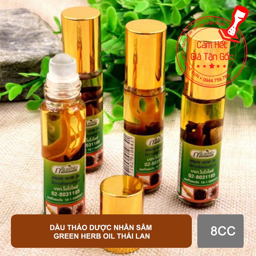 Bill Thái-01 Chai Dầu Lăn, Dầu Nhân Sâm Ginseng Green Herb Oil 8ml Thái Lan
