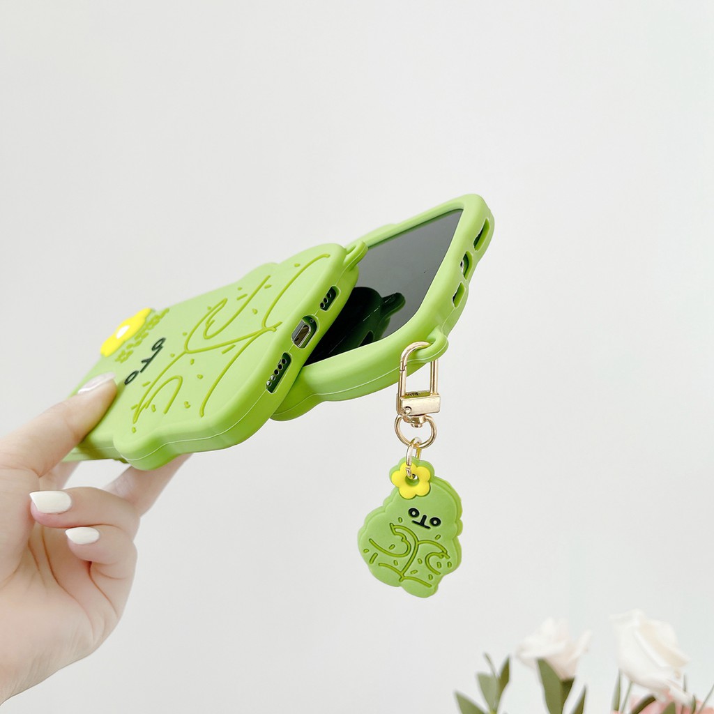 Ốp Điện Thoại Silicon Mềm Hình Gấu Và Xương Rồng Màu Xanh Lá Cho iphone 13 pro max 12 pro max 11 pro max xs max xr x 7 8 plus