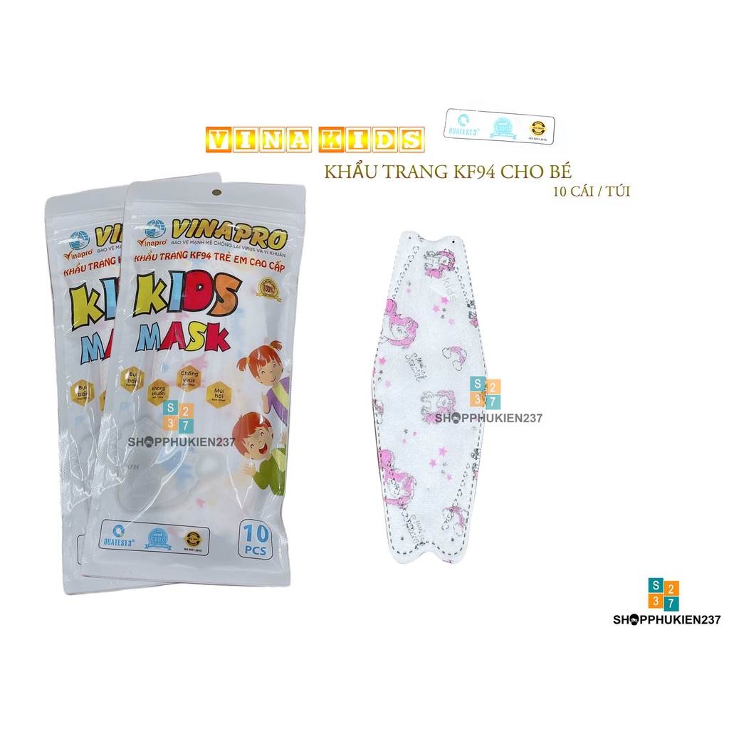 Khẩu Trang Trẻ Em KF94 Vina Kids Cao Cấp Đa Dạng Họa Tiết Cho Bé