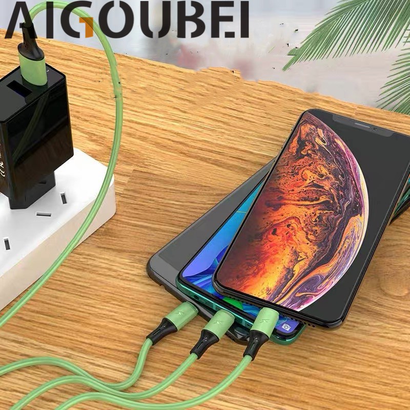 Dây Cáp Sạc Ba Trong Một 1.2M Bằng Nhựa Mềm Đa Năng Cho Android Apple Type C