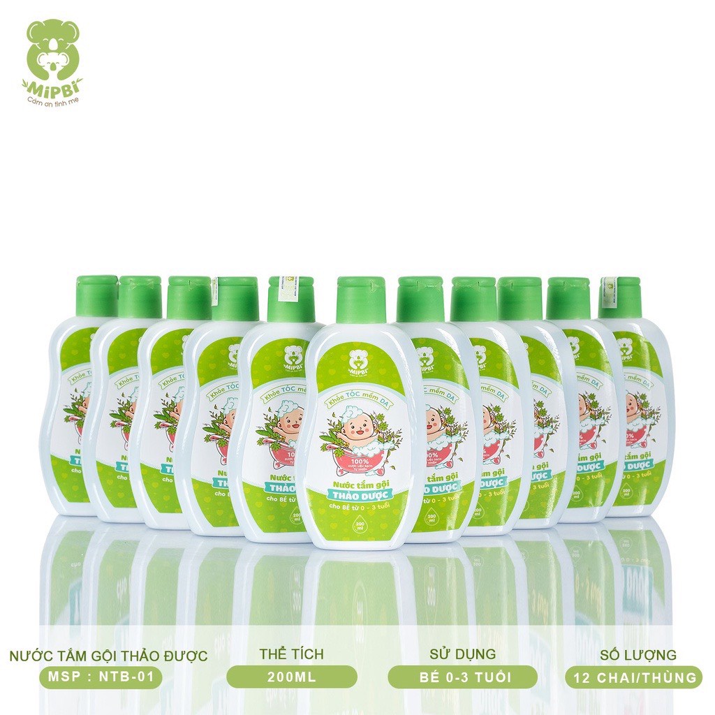 Nước tắm gội thảo dược Mipbi 200ml KHỎE TÓC MỀM DA cho trẻ từ 0-3 tuổi