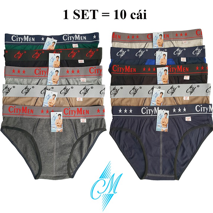 Combo 10 Quần lót nam tam giác nhiều lưng BigSize Hiệu Citymen - Cho người từ 85kg đến 110kg vải cotton 100% cao cấp
