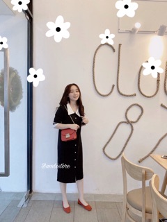 Đầm suông đen cổ bẻ