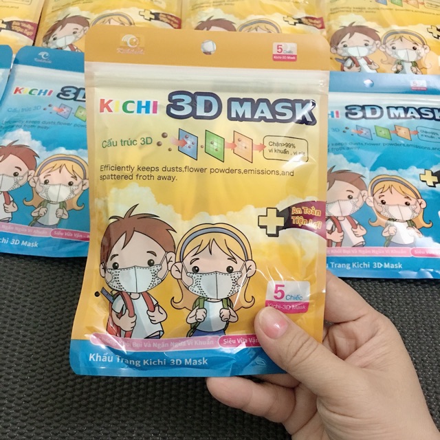 Set 5 cái khẩu trang hoạ tiết dễ thương Kichi 3D Mask kháng khuẩn an toàn cho bé