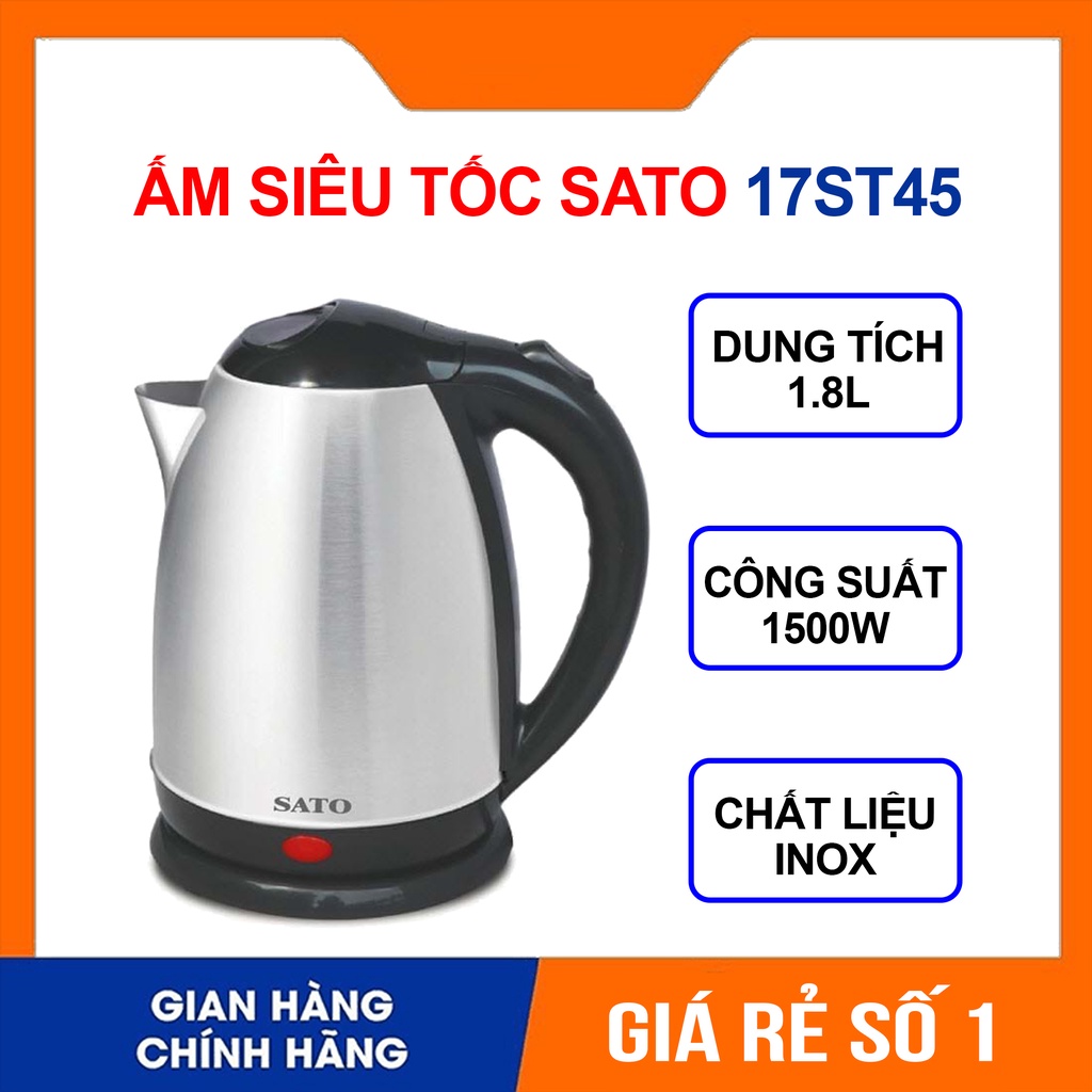 Ấm siêu tốc Inox SATO 17ST41, Công nghệ Nhật Bản – Sản xuất tại Việt Nam.