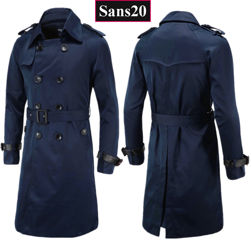 Áo khoác kaki nam dáng dài Sans20 măng tô cao cấp khaki kèm đai mangto hàn quốc trench coat men bigsize 80KG 2XL 3XL 4XL