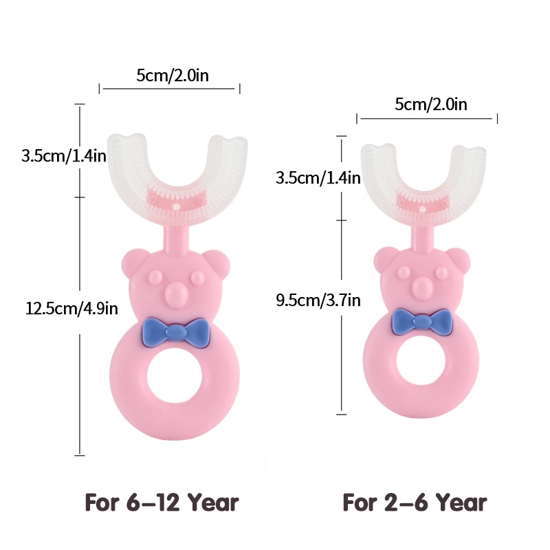 [2-6 TUỔI] Bàn chải đánh răng hình Gấu chữ U  bằng silicone thiết kế gấu hoạt hình đáng yêu dành cho trẻ em Babibu