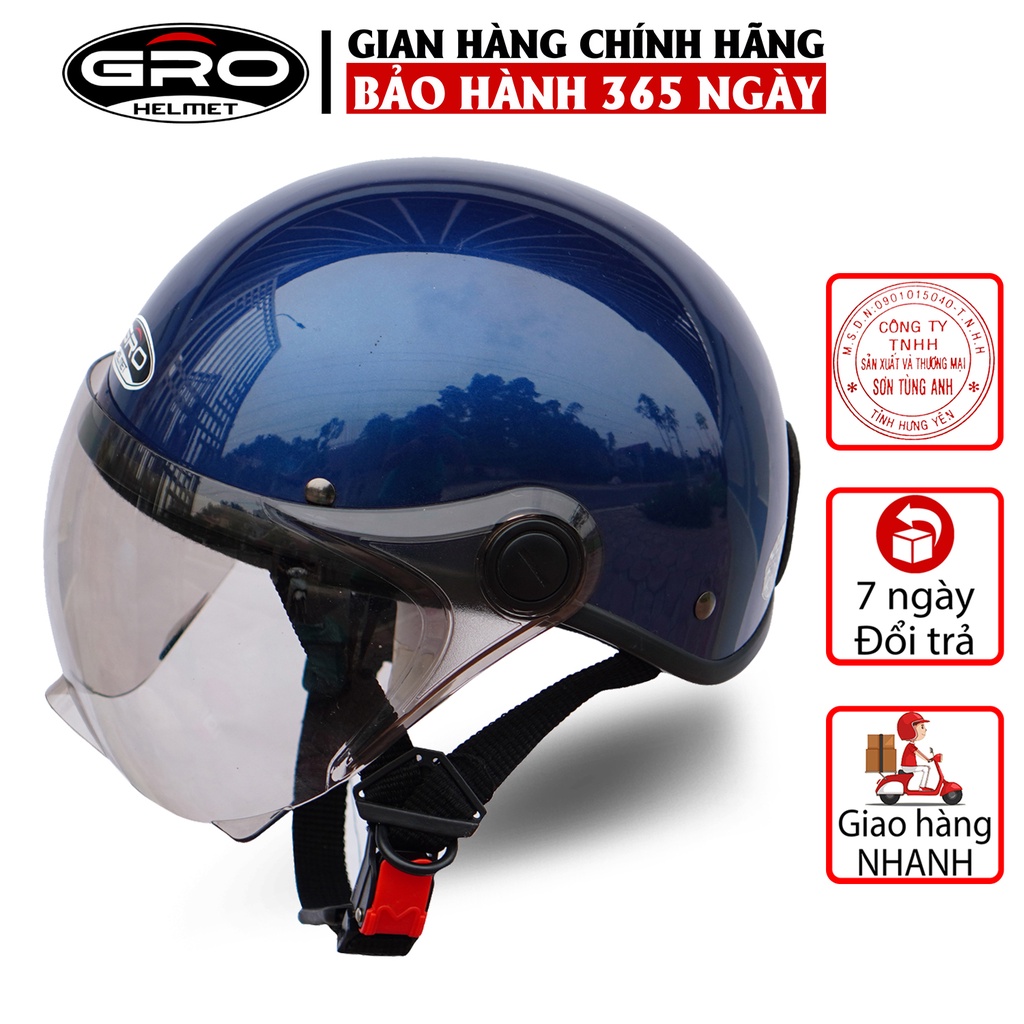 Mũ Bảo Hiểm Nửa Đầu GRO Helmet có kính che nửa mặt, kiểu dáng thời trang, khóa kim loại chắc chắn - Nhiều màu