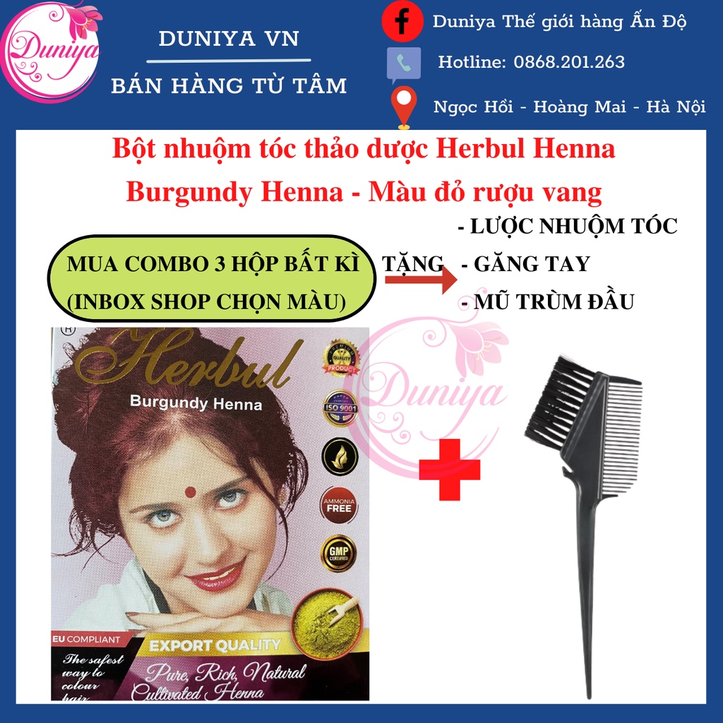 Bột nhuộm tóc thảo dược Herbul Henna - Màu Đỏ Burgundy