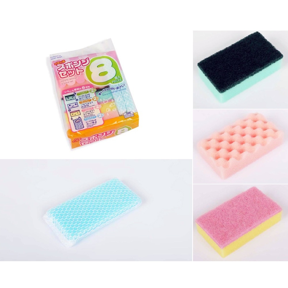 Daiso 8 Miếng Bọt biển rửa chén các loại